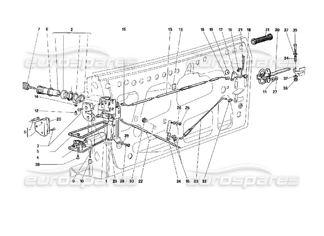 ferrari 512 tr door - locking device part diagram