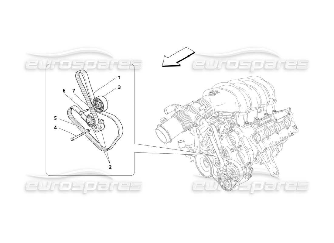 maserati qtp. (2006) 4.2 belts auxiliary parts part diagram