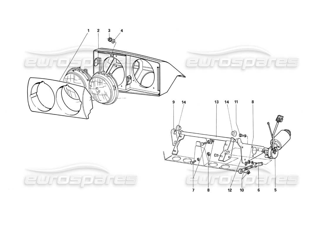 ferrari testarossa (1990) front headlight lifting device part diagram