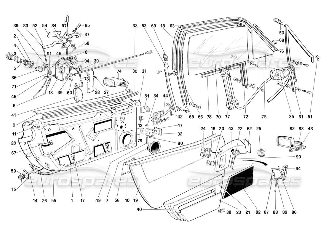 ferrari 328 (1988) doors (untill car no. 71595) part diagram