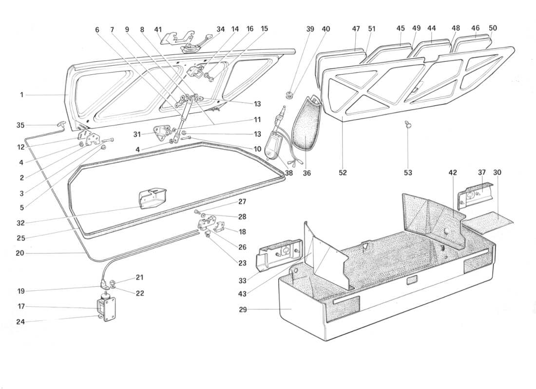 ferrari mondial 3.2 qv (1987) luggage compartment lid part diagram