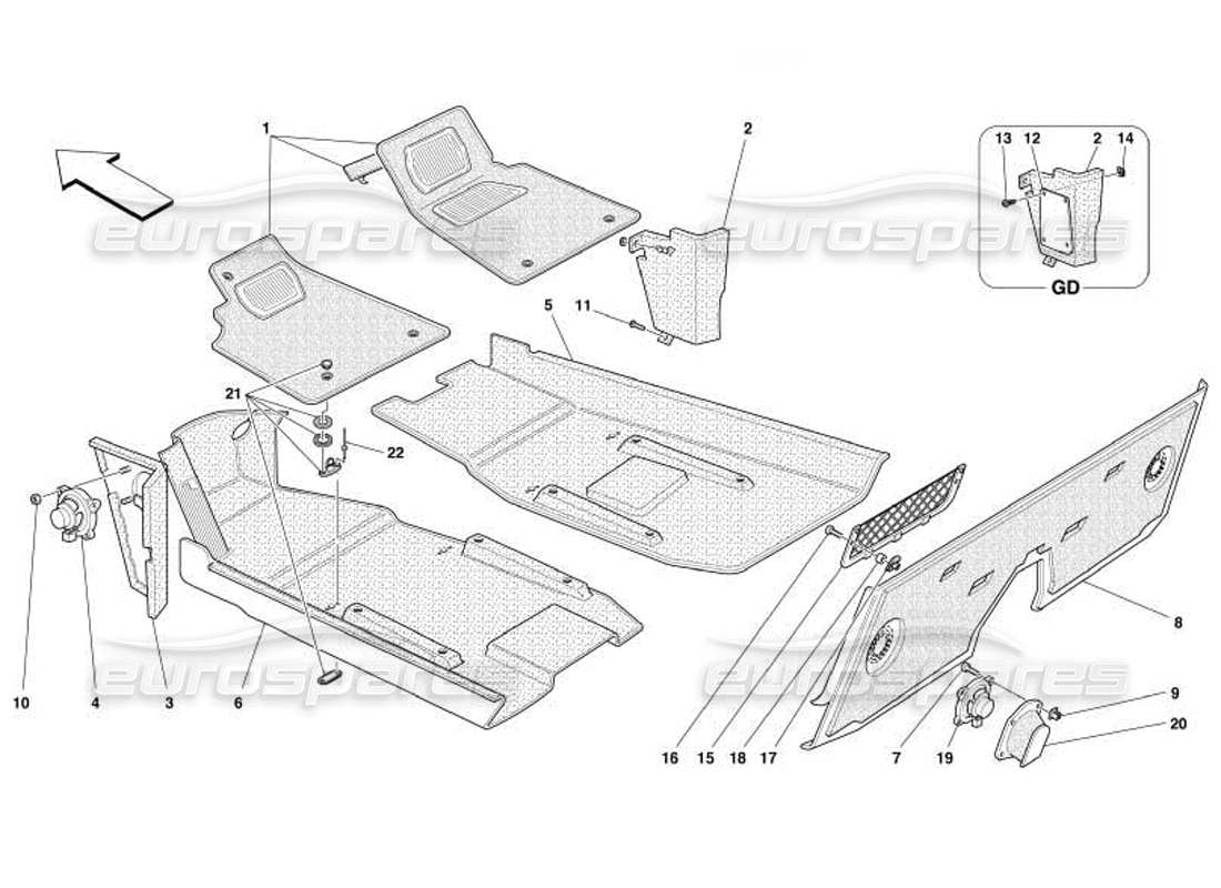 ferrari 550 barchetta passengers compartment upholstery and carpets part diagram