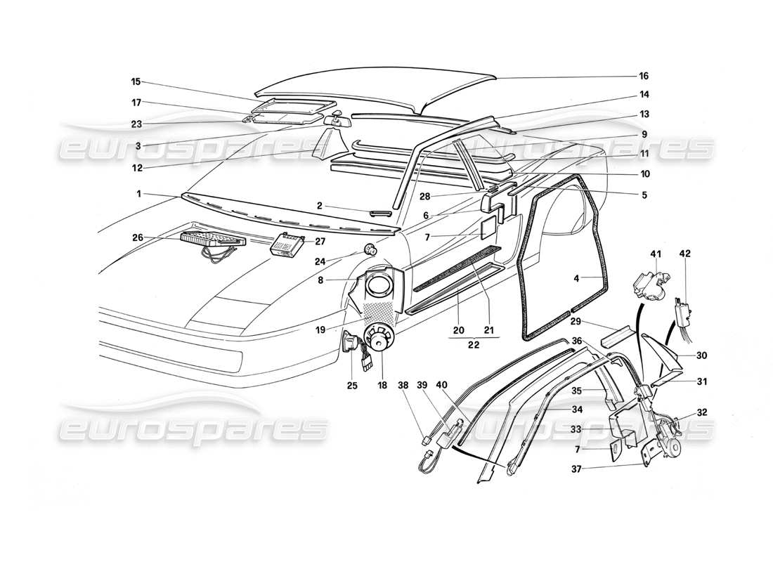 ferrari testarossa (1987) accessories and trims part diagram