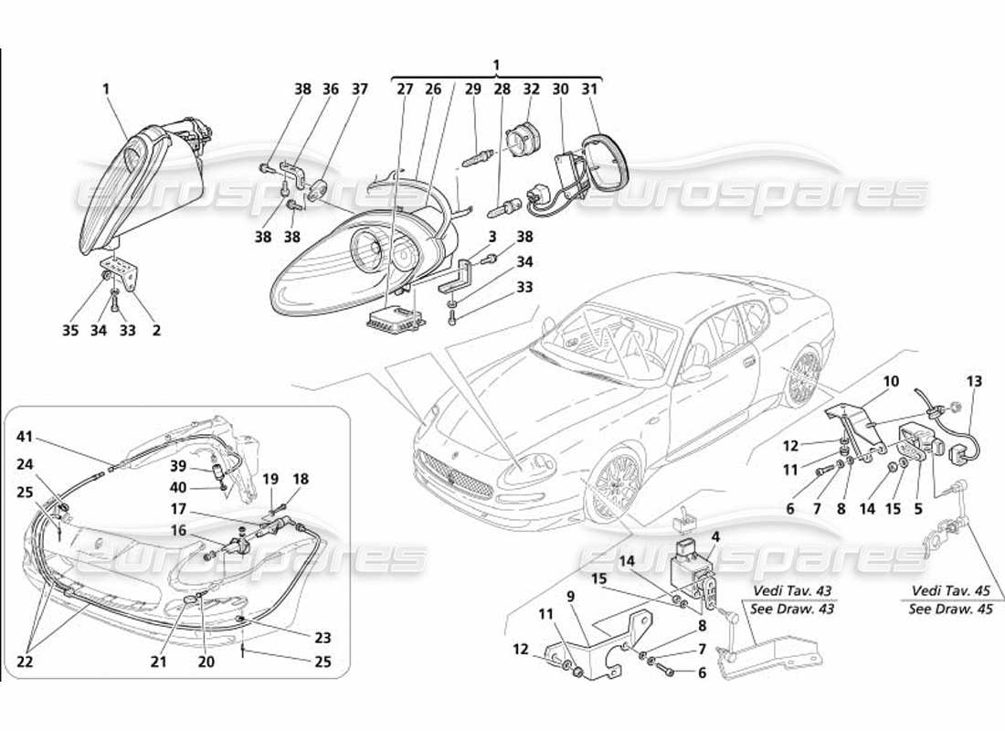 maserati 4200 gransport (2005) xeno headligths and headlights washer -optional- parts diagram