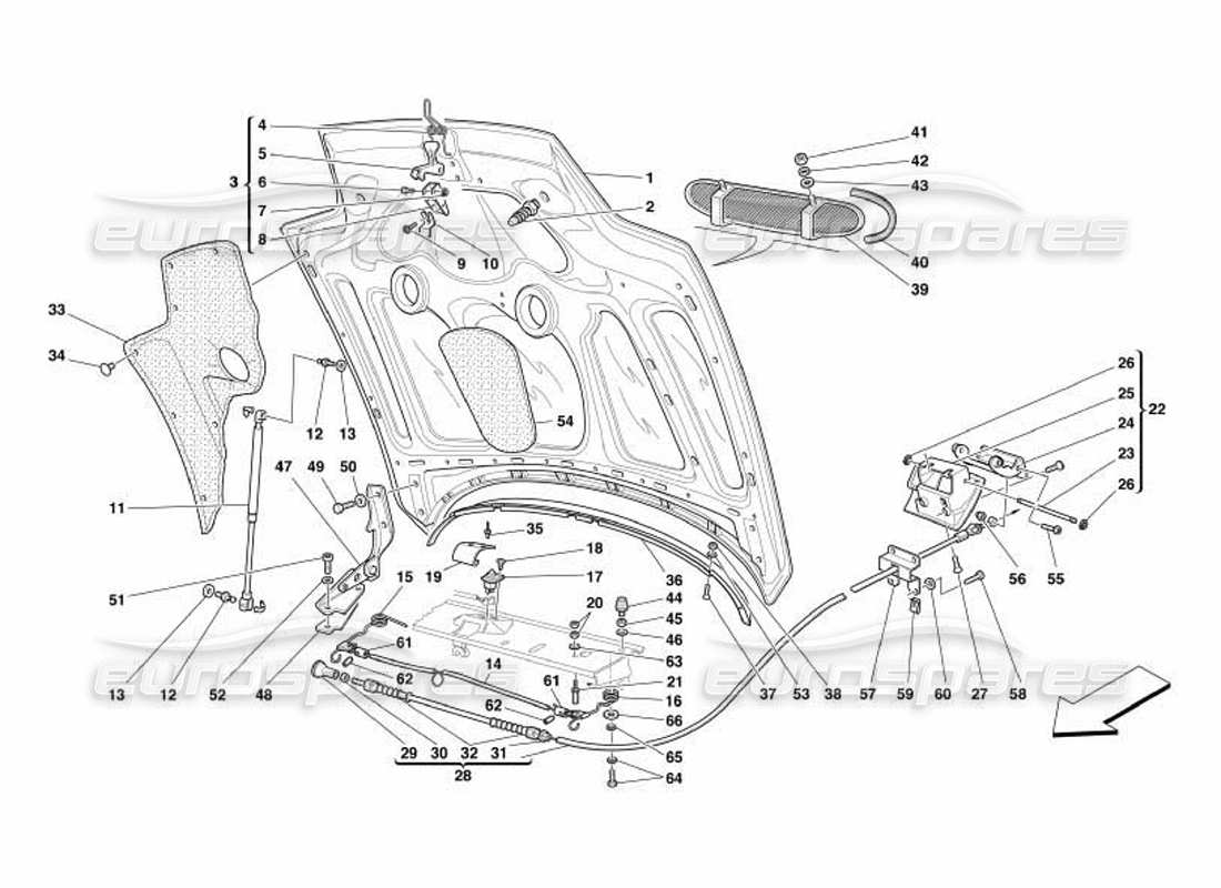 ferrari 550 barchetta engine bonnet part diagram