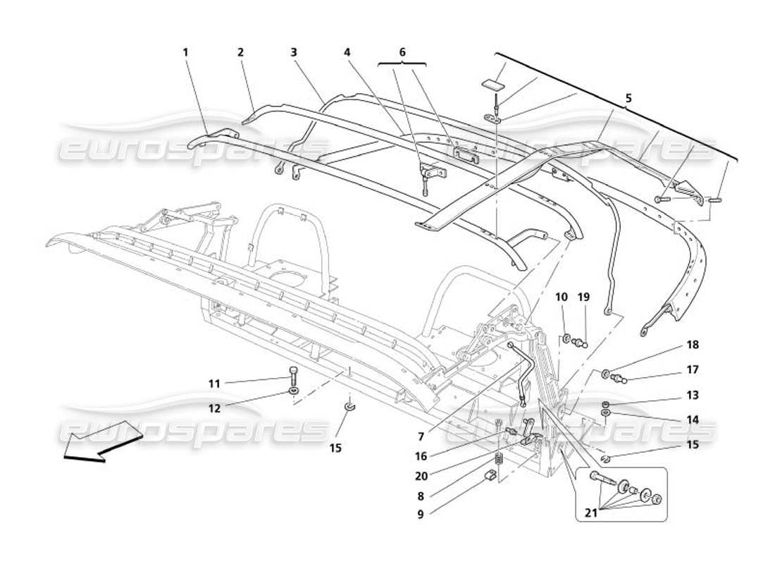 maserati 4200 spyder (2005) capote structure part diagram