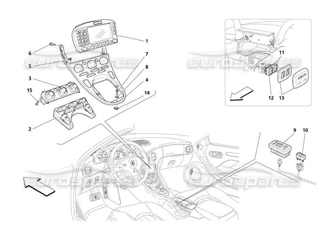 maserati 4200 spyder (2005) tunnel instruments part diagram