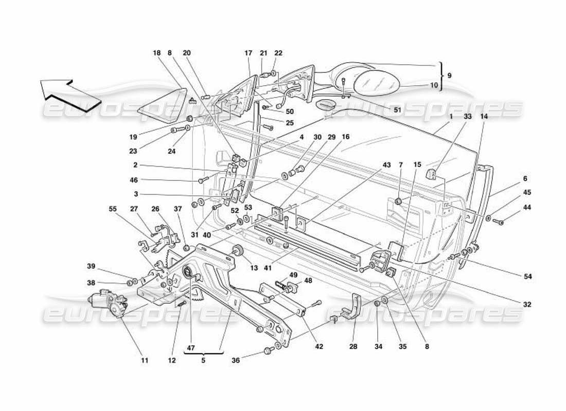 ferrari 550 barchetta doors - power window and rearview mirror part diagram