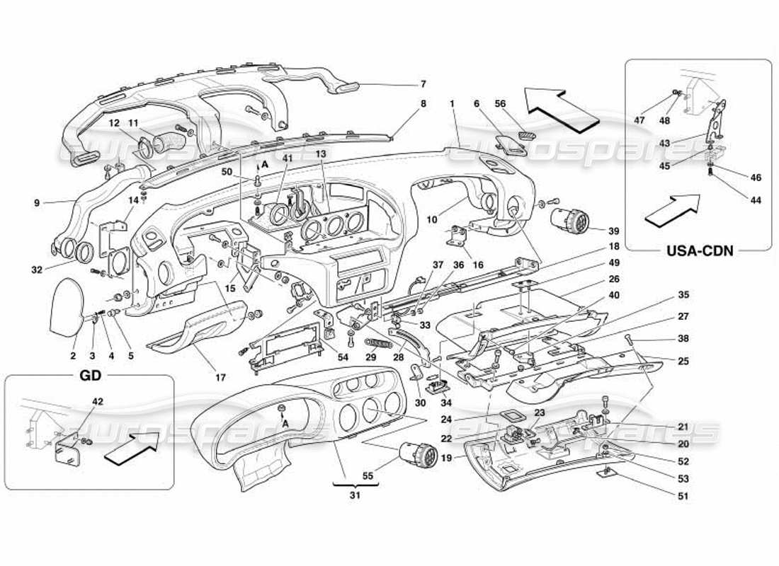 ferrari 550 barchetta instruments panel part diagram