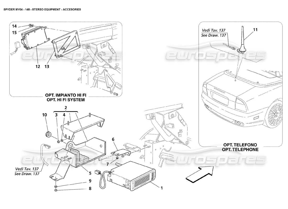 maserati 4200 spyder (2004) stereo equipment accesories part diagram