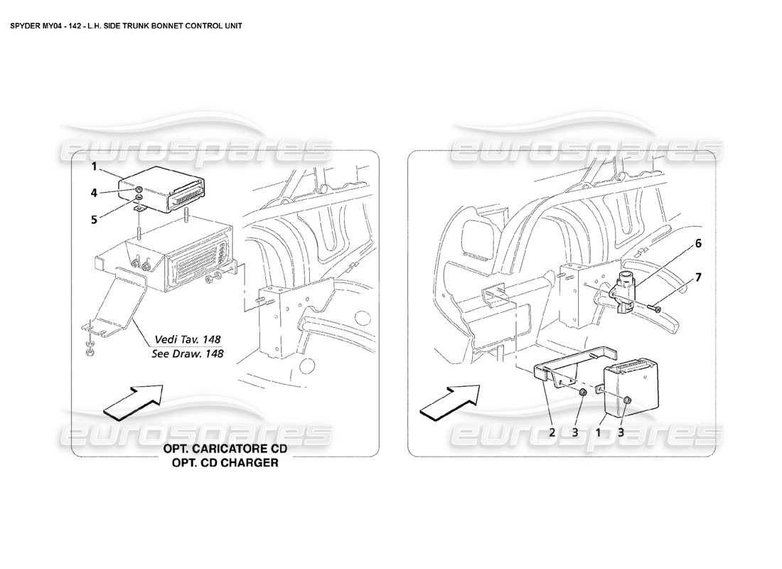 maserati 4200 spyder (2004) lh side trunk bonnet control unit part diagram