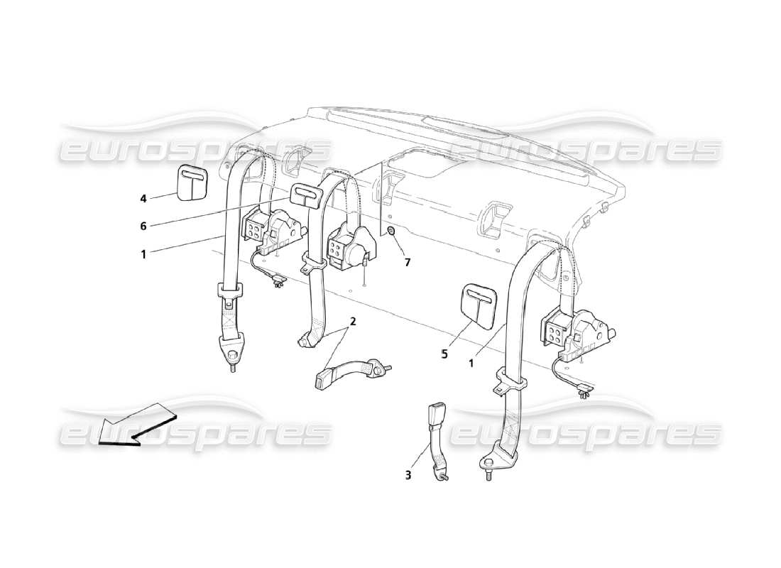 maserati qtp. (2006) 4.2 rear safety belts part diagram