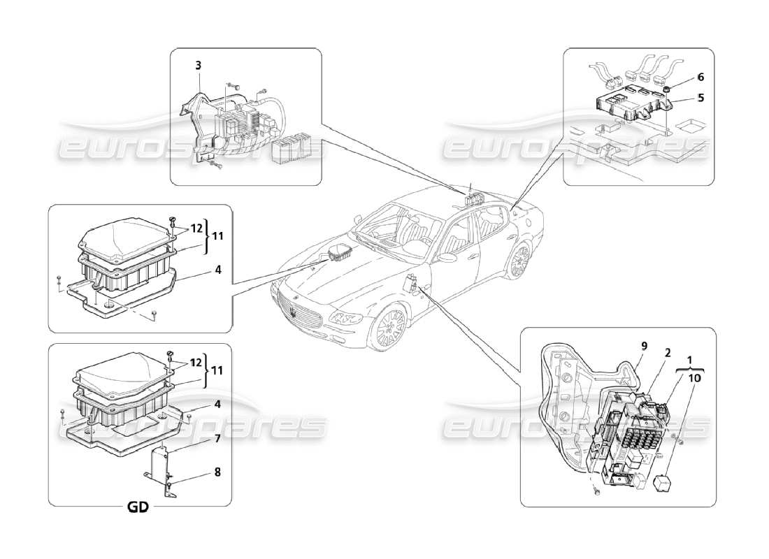 maserati qtp. (2006) 4.2 relays, fuses and cases part diagram