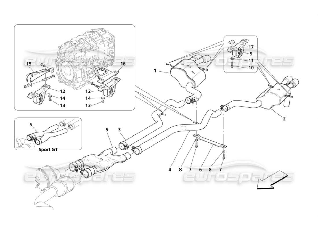 maserati qtp. (2006) 4.2 silencers part diagram