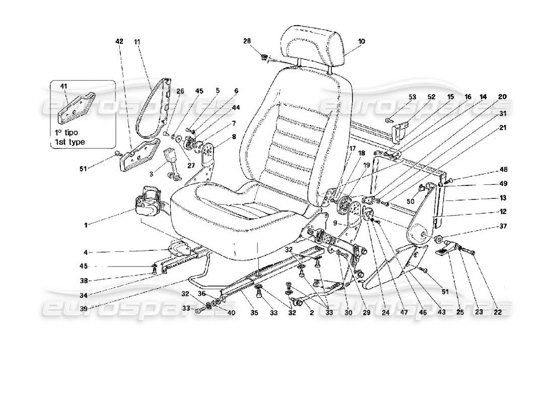 ferrari 512 tr seats and safety belts -valid for usa- part diagram