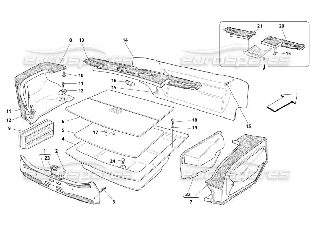 maserati qtp. (2006) 4.2 trunk hood carpets part diagram