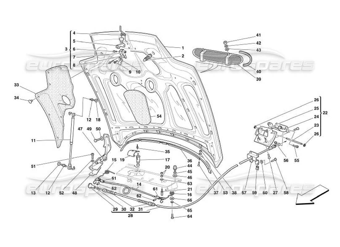 ferrari 575 superamerica engine bonnet part diagram