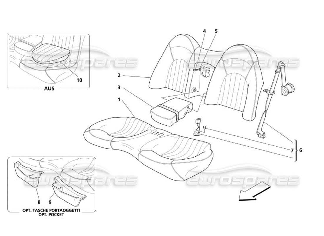 maserati 4200 coupe (2005) rear seat and seat belt part diagram