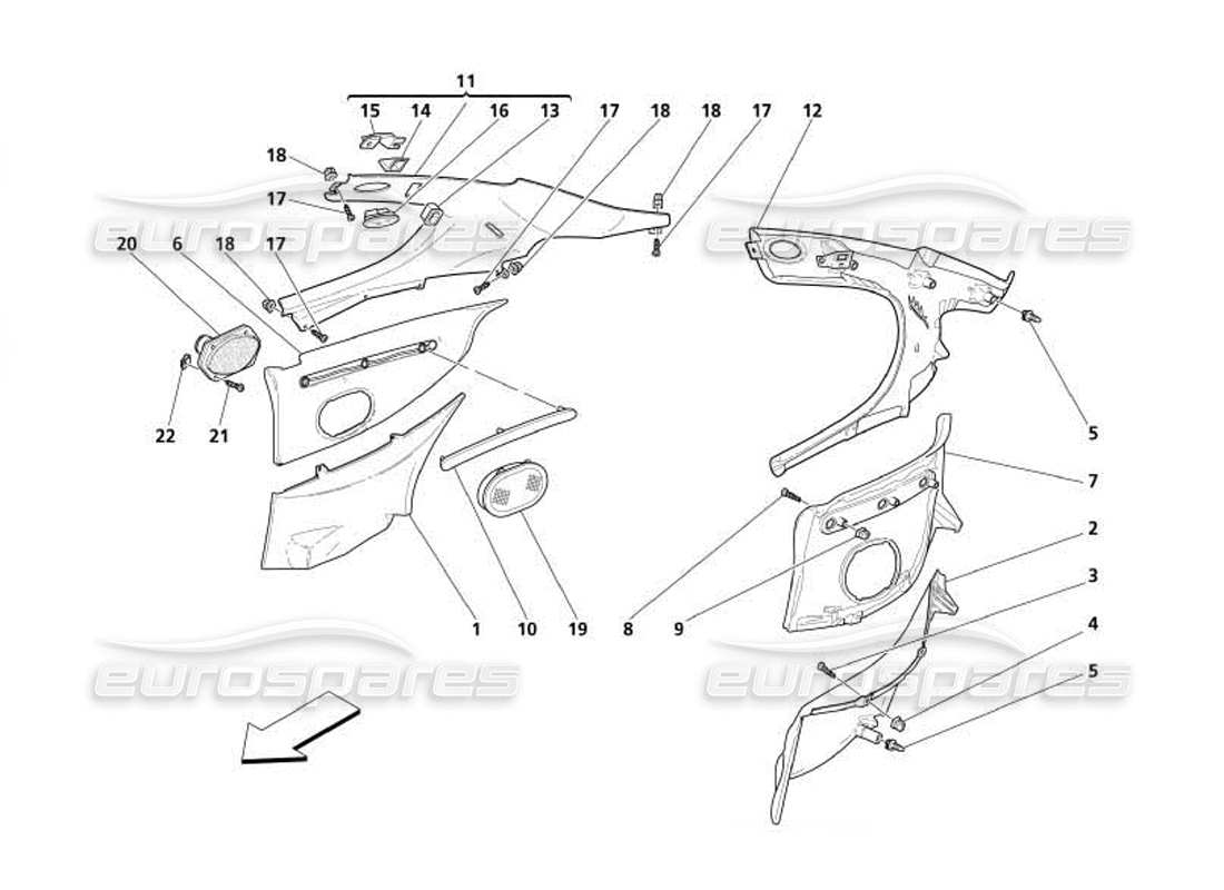 maserati 4200 coupe (2005) inner coverings - post covering and rear moulding part diagram