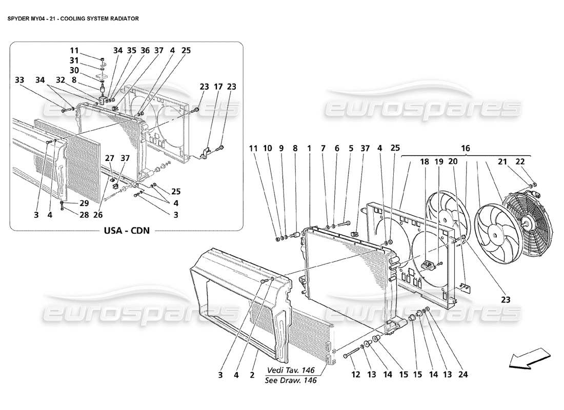 maserati 4200 spyder (2004) cooling system radiator part diagram