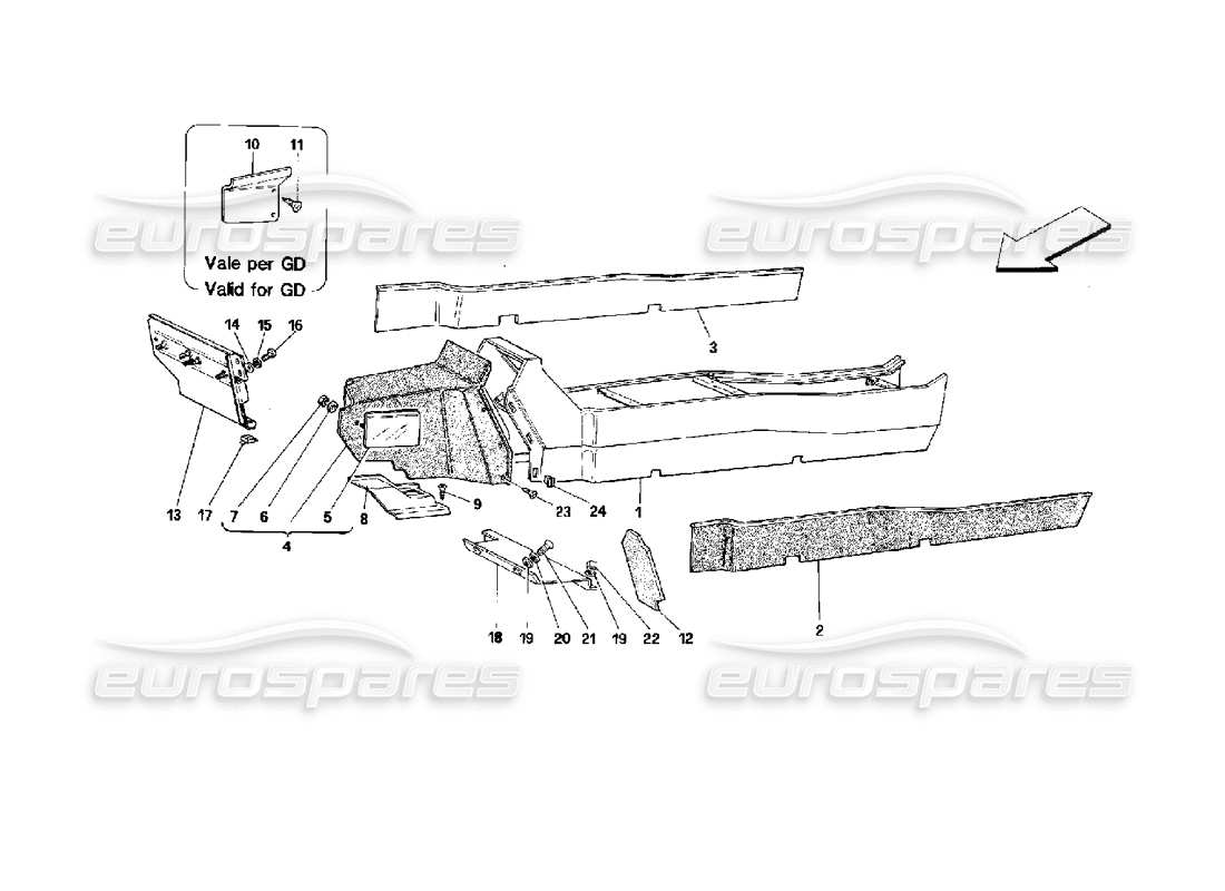 ferrari mondial 3.4 t coupe/cabrio tunnel - framework and linings - cabriolet part diagram