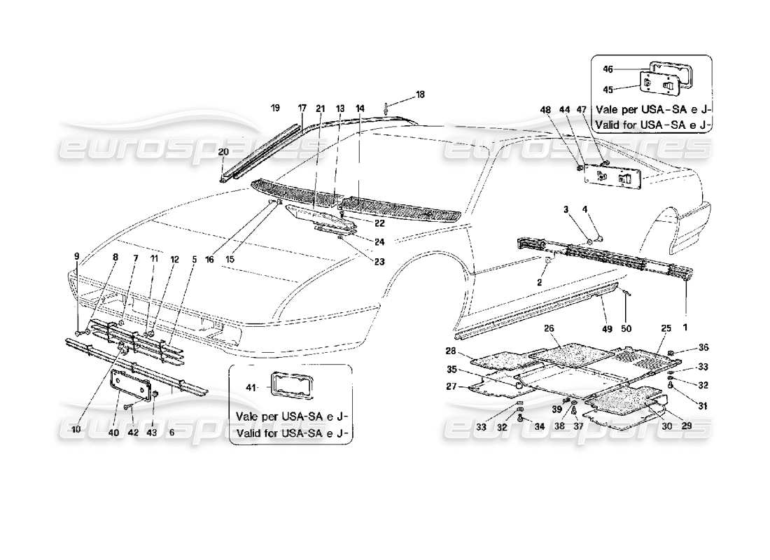 ferrari mondial 3.4 t coupe/cabrio external finishing part diagram