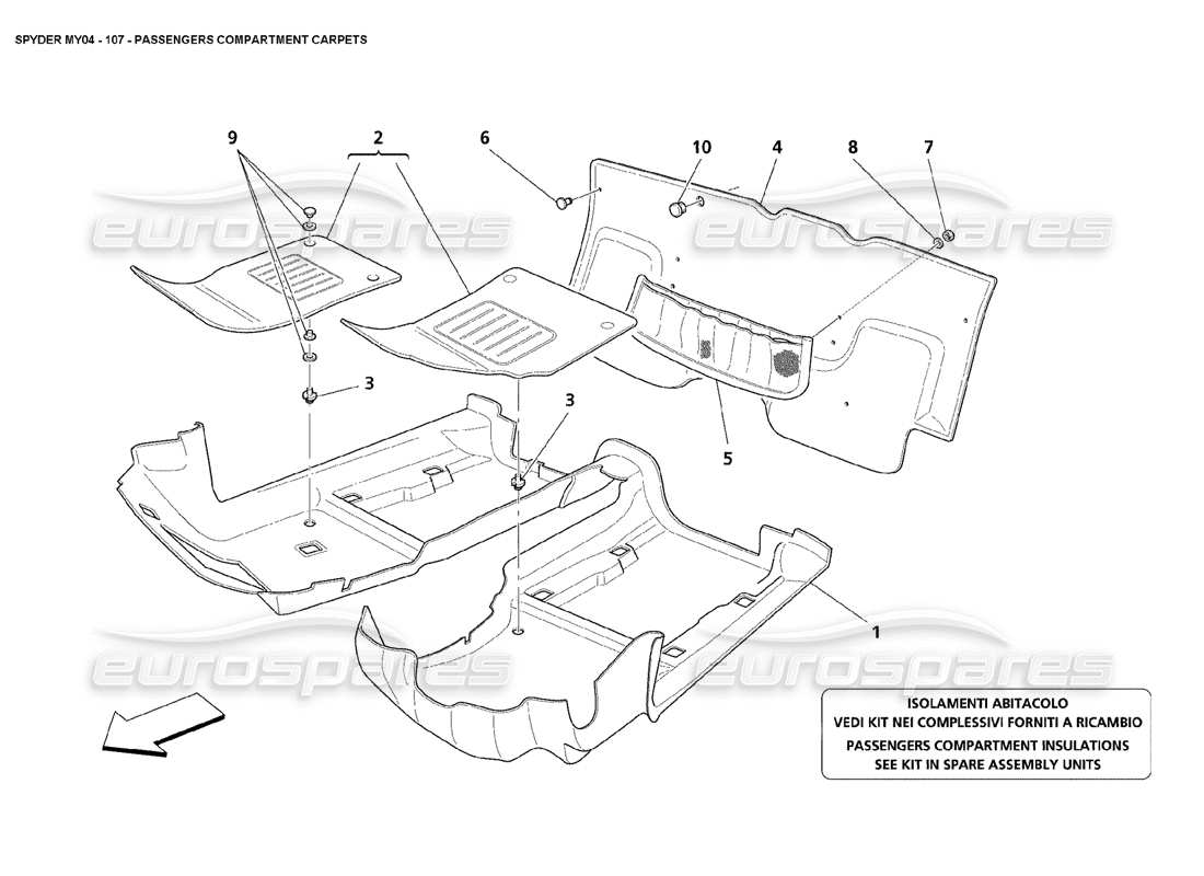 maserati 4200 spyder (2004) passengers compartment carpets part diagram