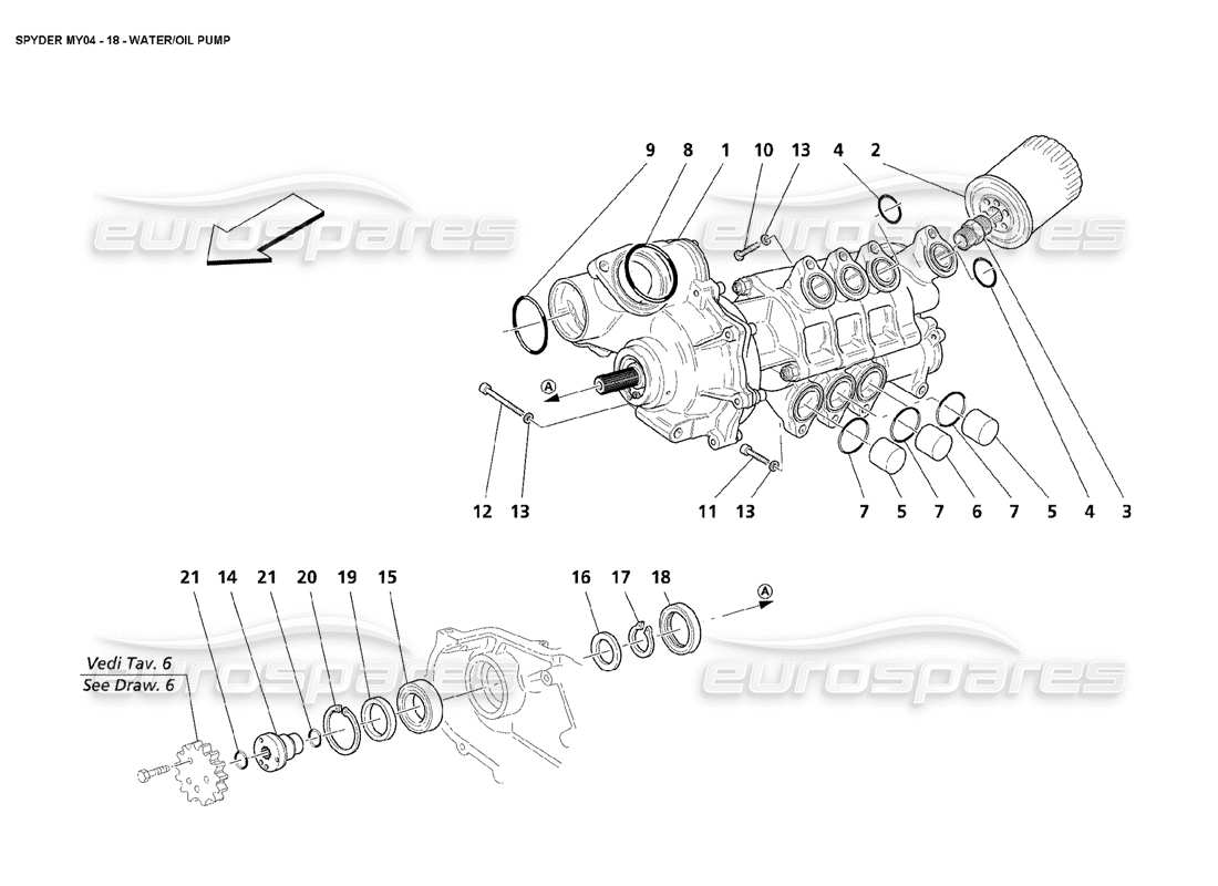 maserati 4200 spyder (2004) water-oil pump part diagram