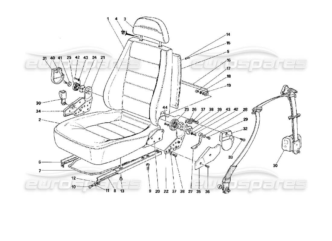 ferrari mondial 3.4 t coupe/cabrio front seats - not for passive belts part diagram