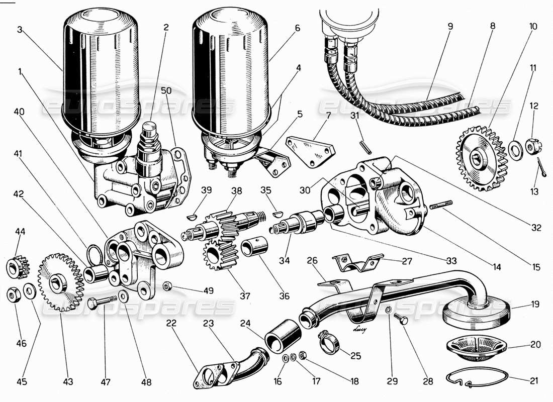 ferrari 330 gt 2+2 oil pump and filters part diagram