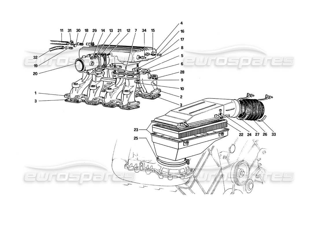 ferrari 308 quattrovalvole (1985) air intake and manifolds part diagram