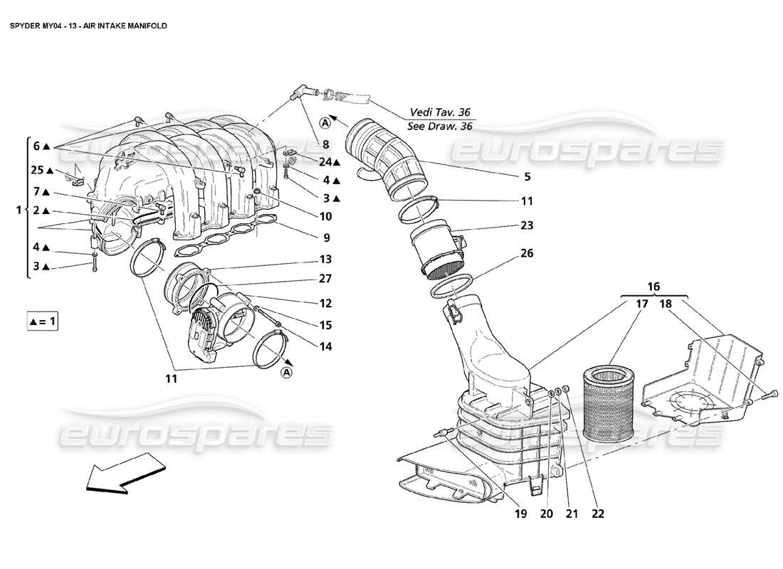 maserati 4200 spyder (2004) air intake manifold part diagram