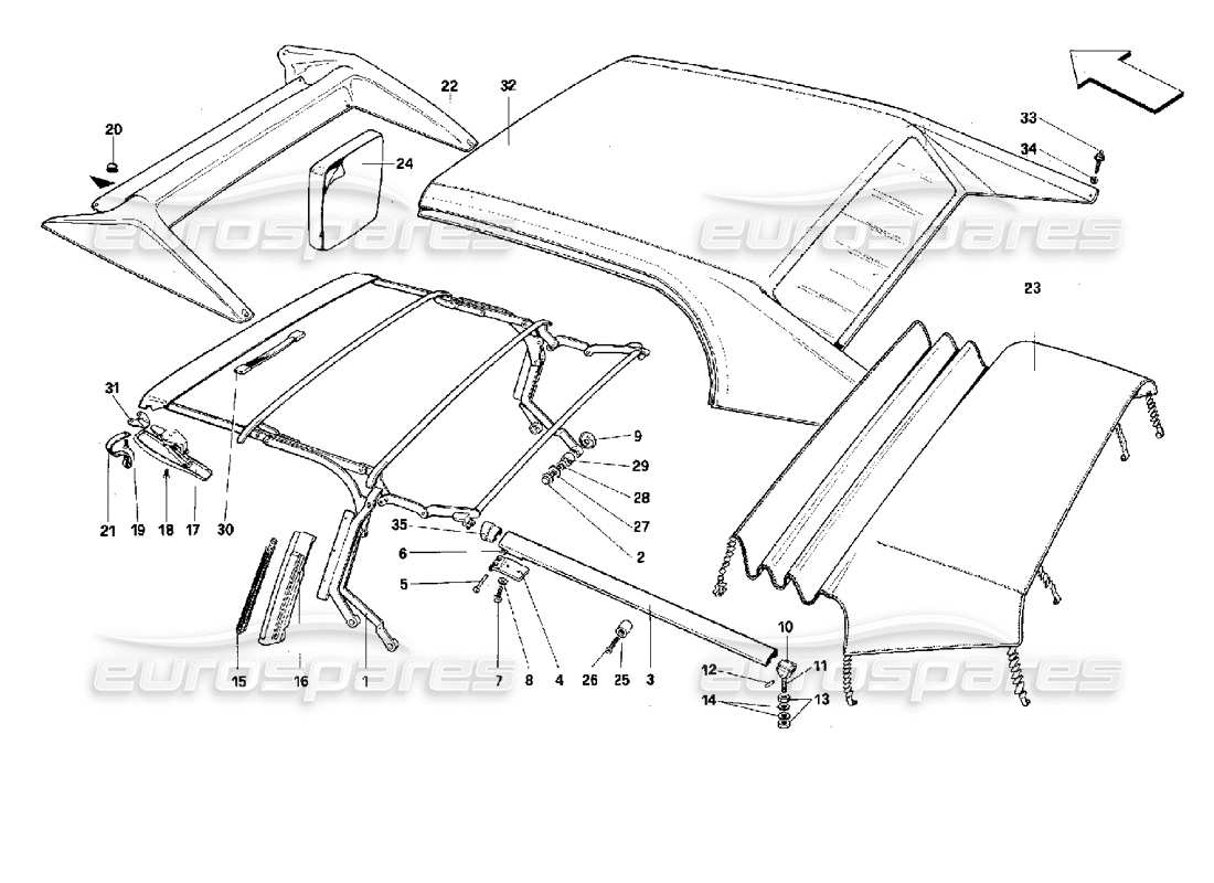 ferrari mondial 3.4 t coupe/cabrio top - cabriolet part diagram