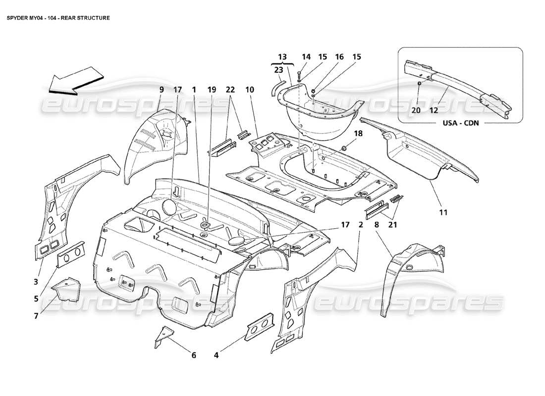 maserati 4200 spyder (2004) rear structure part diagram