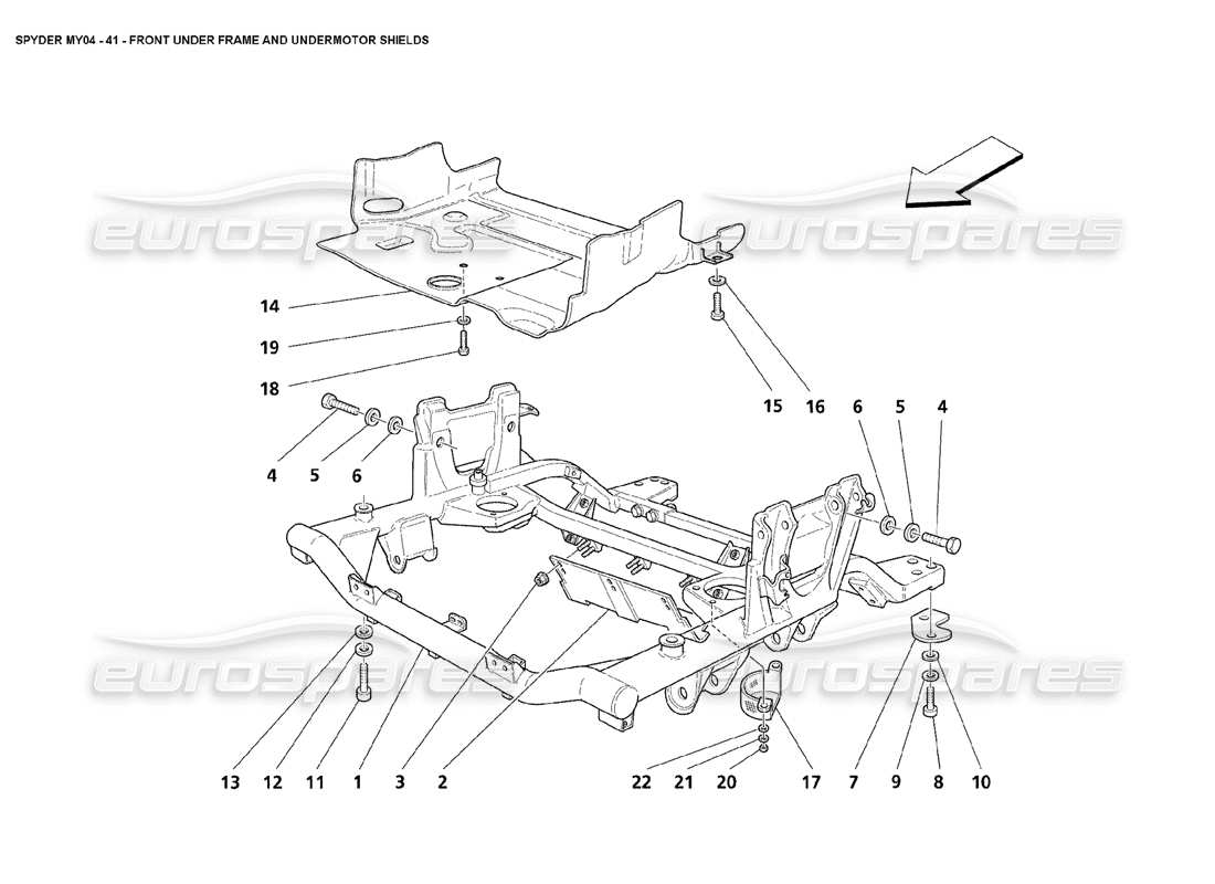 maserati 4200 spyder (2004) front under frame and undermotor shields part diagram