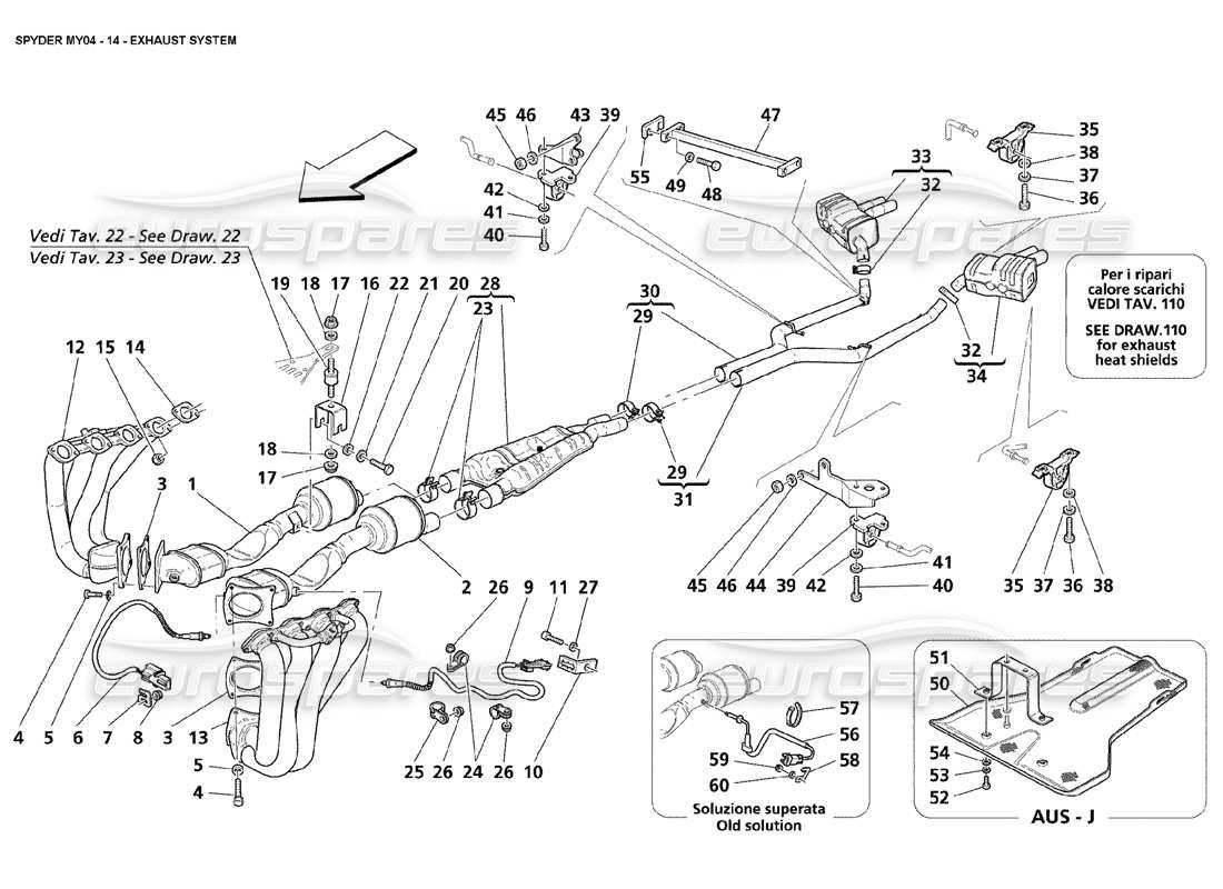 maserati 4200 spyder (2004) exhaust system part diagram