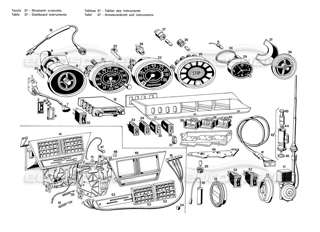 a part diagram from the maserati merak 3.0 parts catalogue