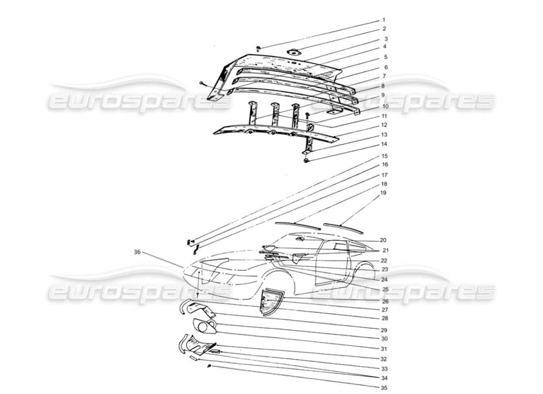 a part diagram from the ferrari 365 gtb4 daytona (coachwork) parts catalogue