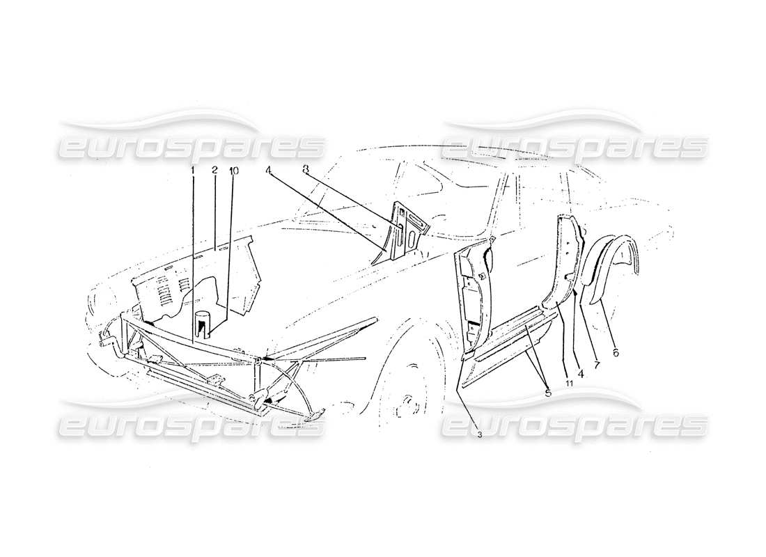 a part diagram from the ferrari 330 gtc / 365 gtc (coachwork) parts catalogue