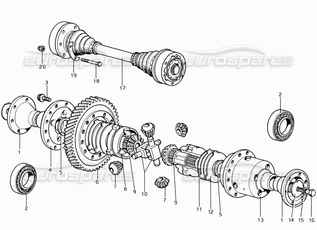 ferrari 206 gt dino (1969) differential & axle shafts part diagram