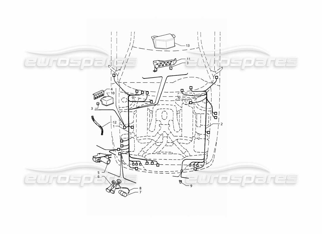 maserati qtp. 3.2 v8 (1999) electrical system: engine compartment (lh drive rh drive) part diagram