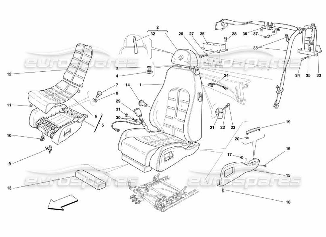 ferrari 575 superamerica electrical seat - safety belts part diagram