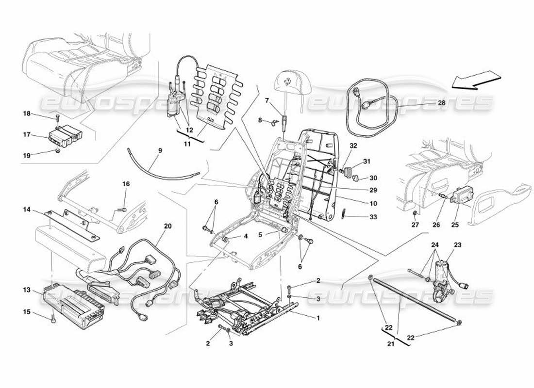 ferrari 575 superamerica electrical seat - guide and movement part diagram