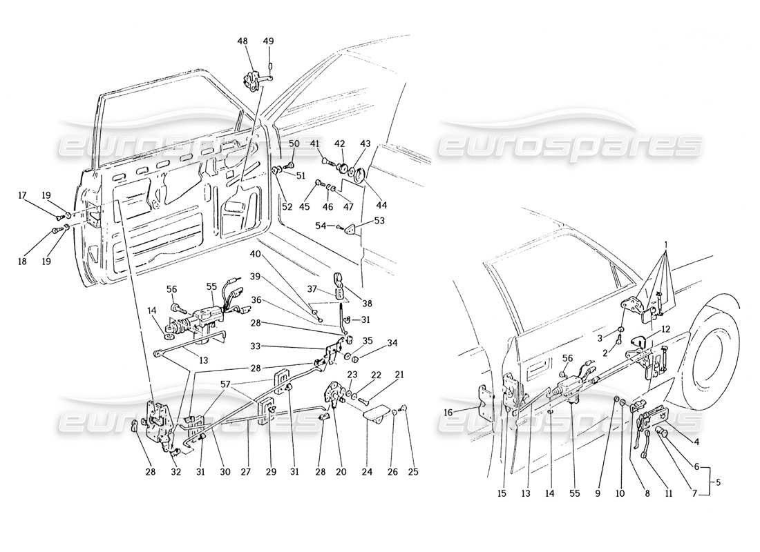 maserati karif 2.8 doors: hinges and inner controls part diagram