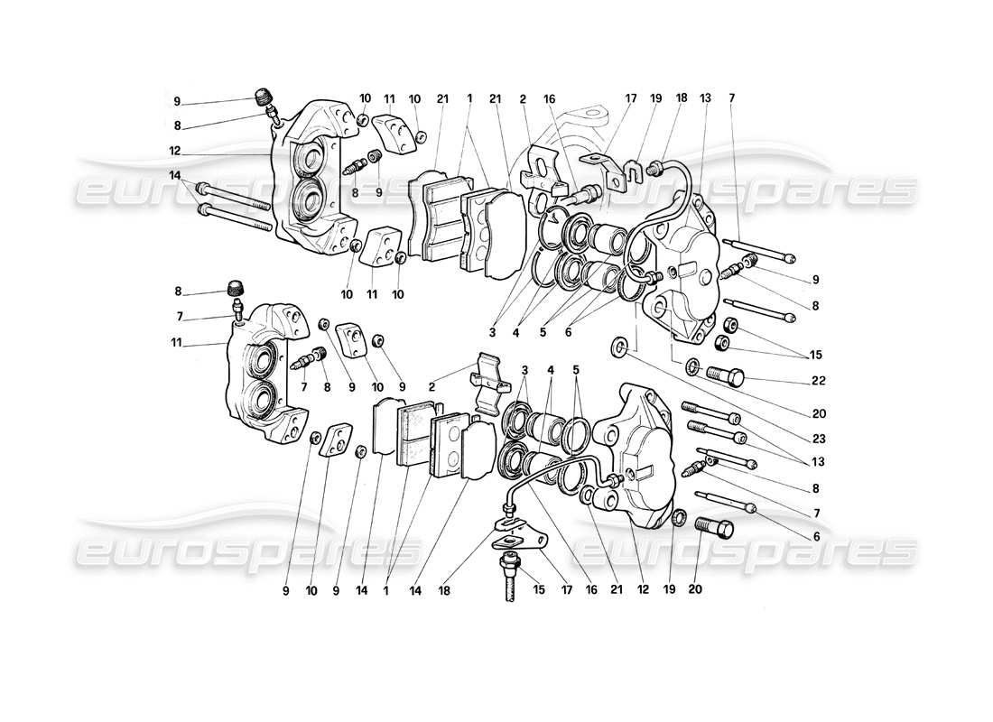 ferrari testarossa (1990) calipers for front and rear brakes part diagram