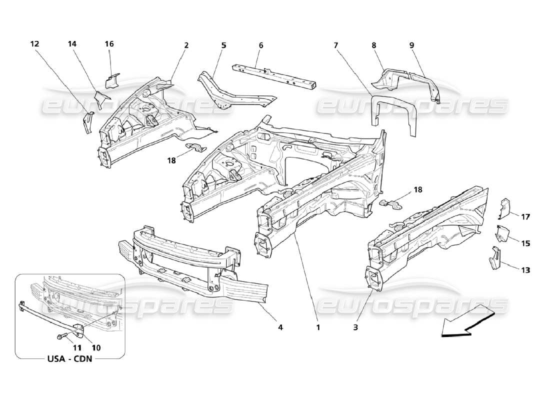 maserati qtp. (2006) 4.2 front structural parts part diagram