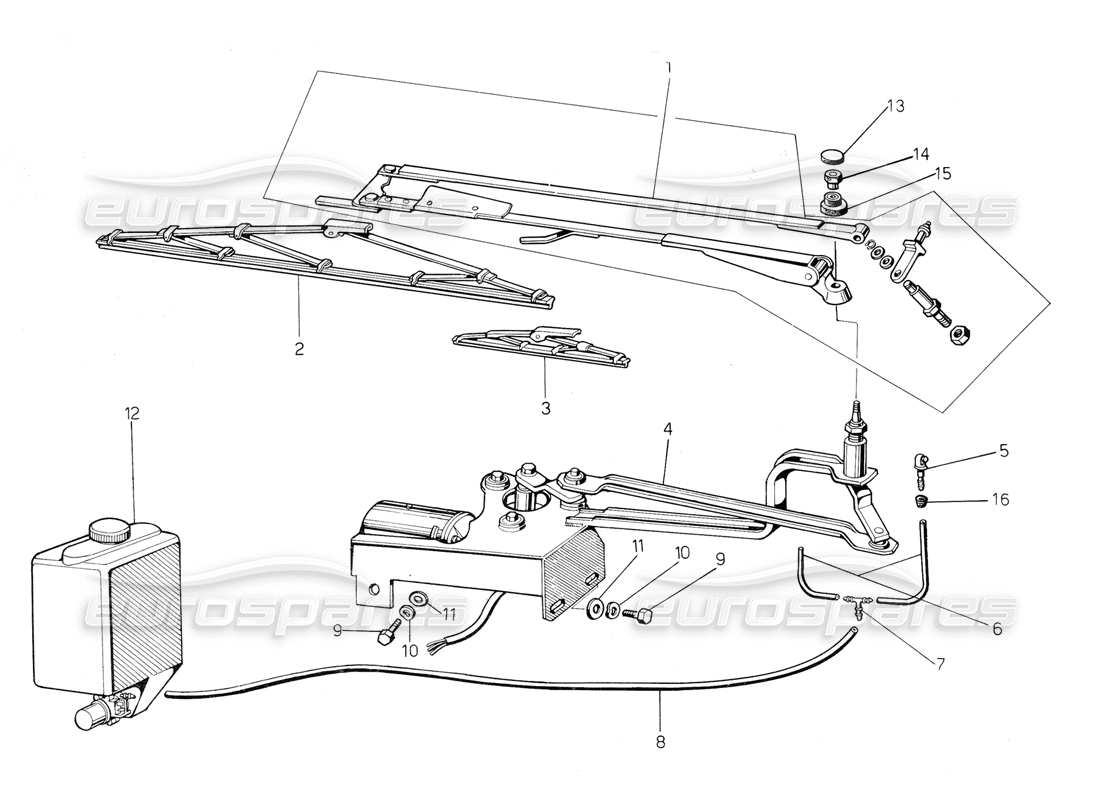 lamborghini countach 5000 qv (1985) windscreen wiper part diagram