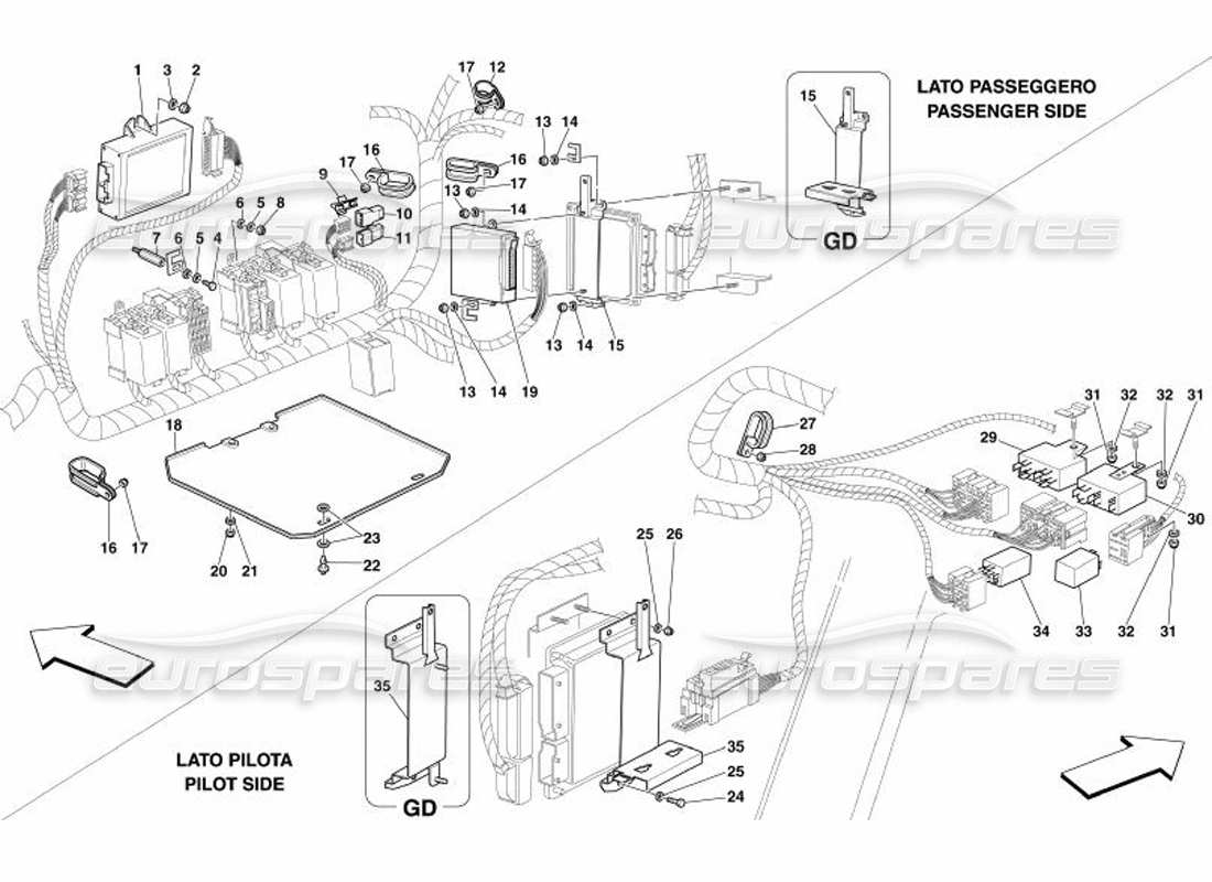 ferrari 575 superamerica front passengers compartment control stations part diagram