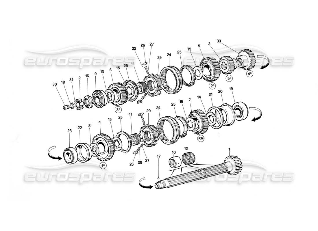 ferrari testarossa (1987) lay shaft gears part diagram