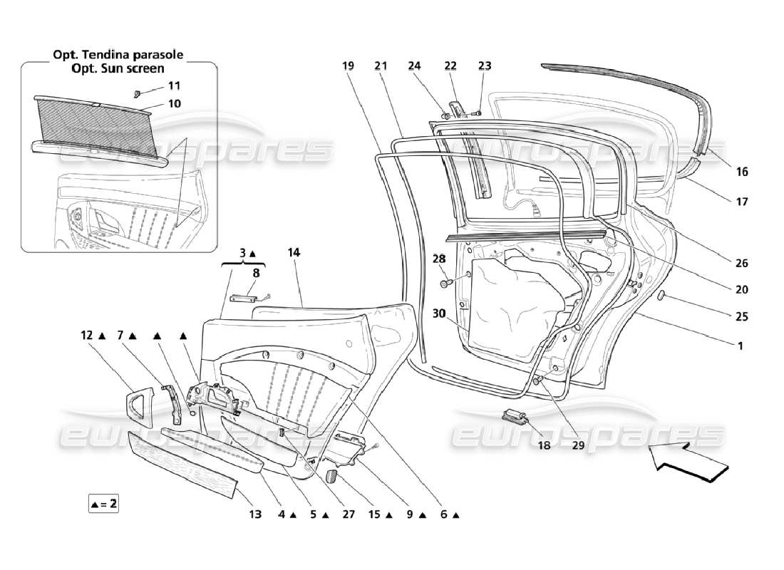 maserati qtp. (2006) 4.2 rear doors: panels part diagram